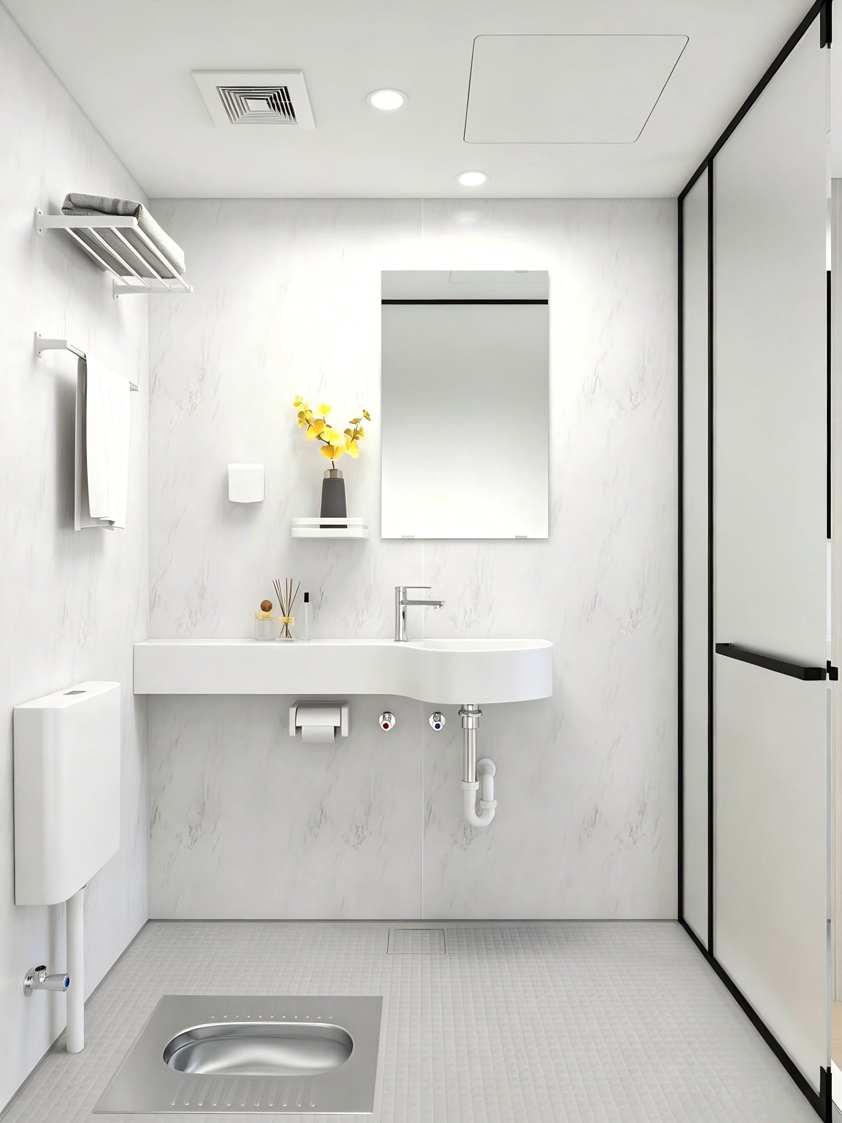 SMC One-Piece Squat Toilet Bathroom Suite: Long-Lasting Waterproofing and Mildew Resistance, Easy Installation