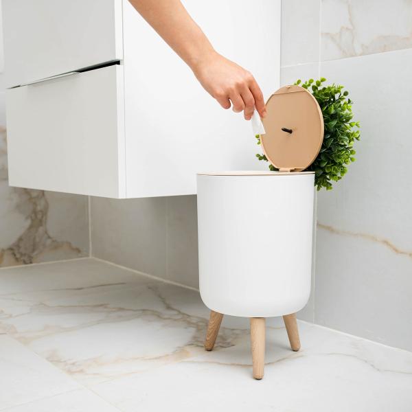 Tall Wooden Grain Trash Can Green Plant Cover Office Bathroom Garbage Can Waste Bin with Plant Style Lid