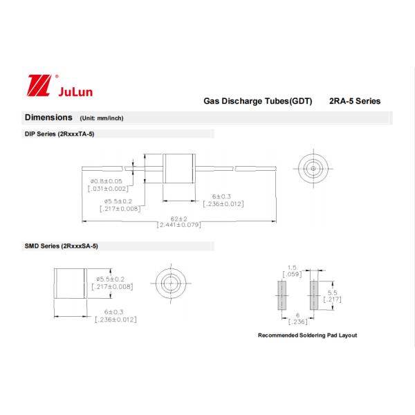 Неэтилированные керамические нагнетательные трубы газа GDT для VFDs
