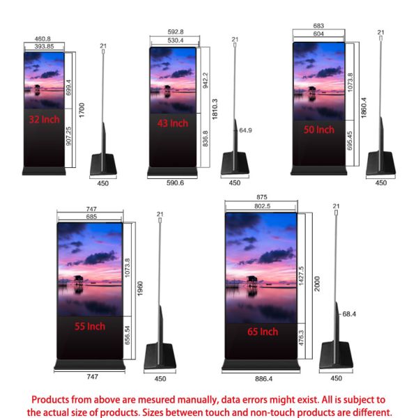Customized 75 Inch Ultra-Thin Floor-Stand Digital Signage Touch Screen LCD Display Advertising Player Totem 75 Inch