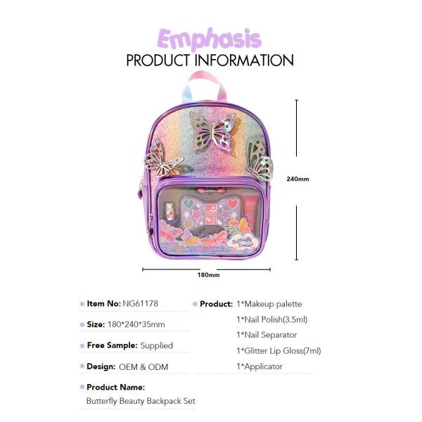 OEM ODM Childrens Washable Make Up Set With Cute Butterfly Backpack