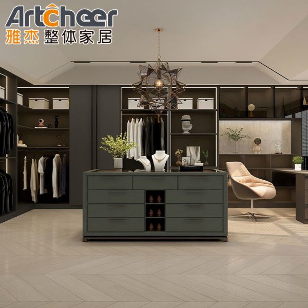 Modern Walk-in Wardrobe with Aluminium Handle Minimalist Design and Glass Door for Bedroom