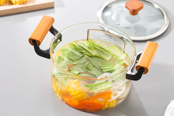 2.2L Clear Borosilicate Glass Kitchen Wares Cooking Pot Heat Resistant Hand Blown