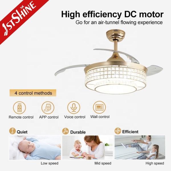 Home Office Função Ar condicionado Iluminação LED Ventilador de teto dourado com lâminas ocultas