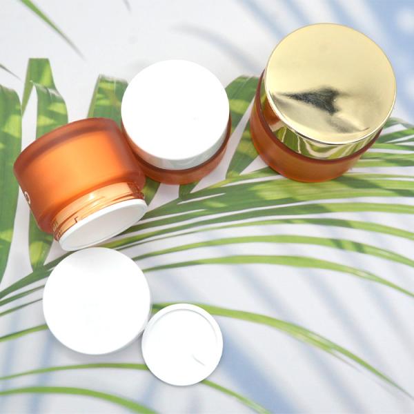 Gold Amber Cream Frosted Plastic Jars With Aluminium Anodized Caps