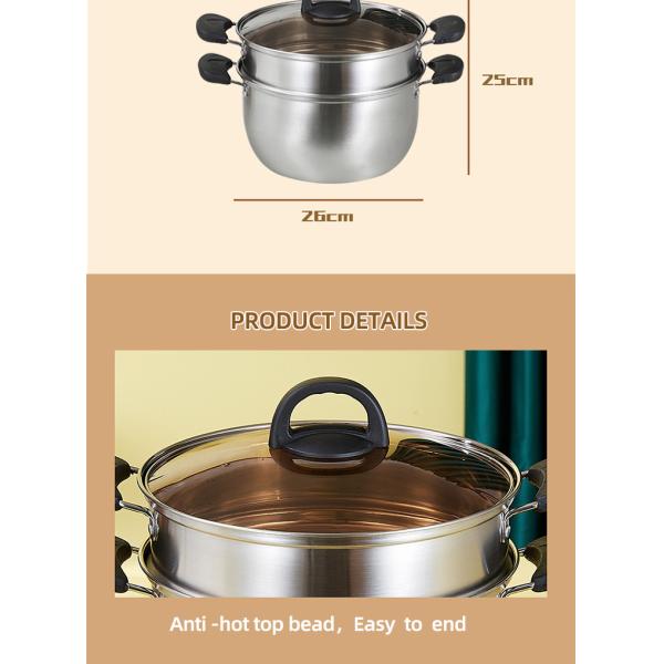 Factory Price Silver Two Layers Stainless Steel Saucepot Food Steamer Pots Soup Pot With Glass Lid