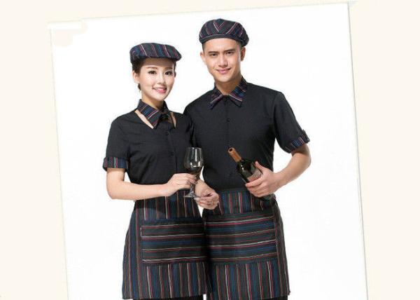 Cool Restaurant Staff Clothing Ribbed Cuff Splicing With Nice Shirt And Pants