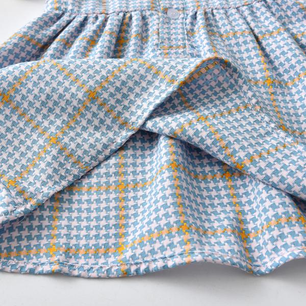 Plaid Lapel Bubble Short Sleeved Princess Dress Summer Children'S Clothing