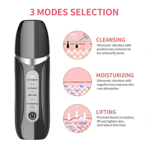 Ultrasonic Skin Scrubber with 4 Modes LCD Display and USB-C Charging for Deep Pore Cleansing