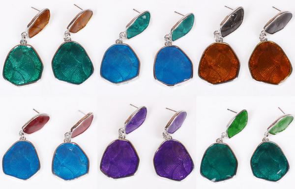 Burst models plating antique silver drop earrings Necklace with colored transparent oil