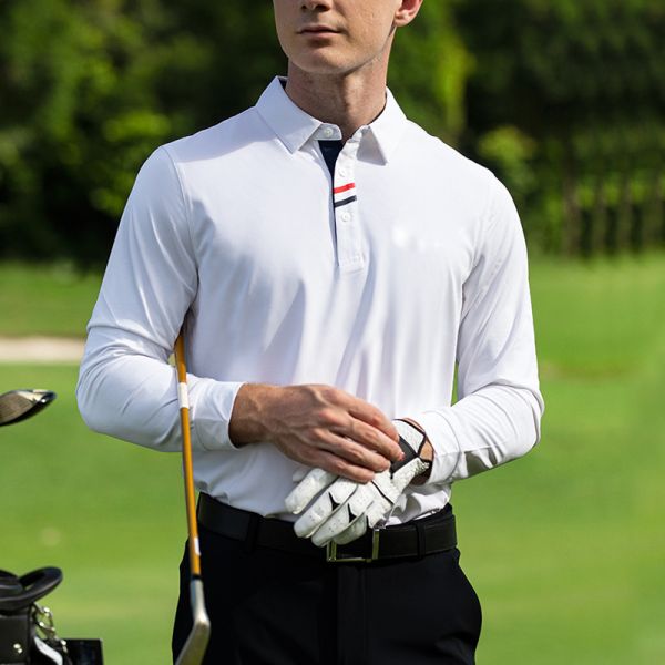 Custom Logo Men Regular Fit Long Sleeve Golf Polo Shirt, 92%/90% Polyester 8%/10% Spandex Medium Stretch Quick Dry Athletic Golf Training Top Custom Color