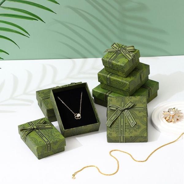 Vintage Green Floral Jewelry Gift Box with Sky Earth Lid