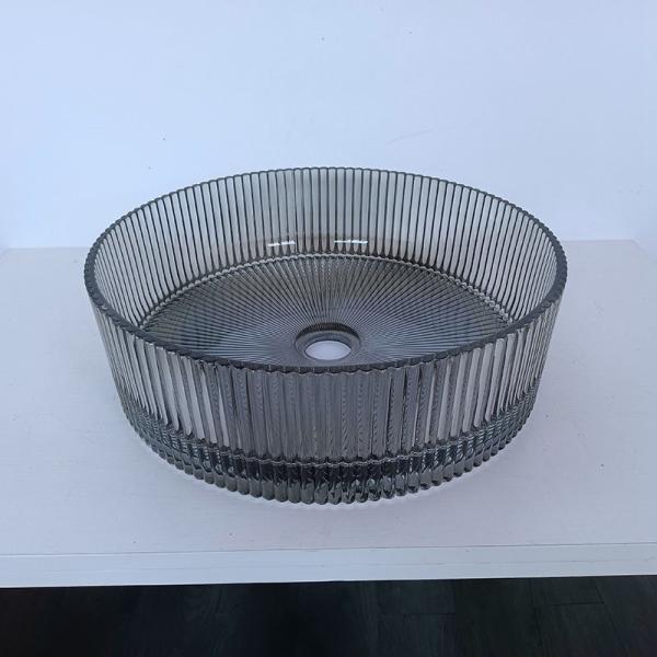 Gray Color Glass Wash Basin Cylindrical Vertical Stripes Diecasting Bathroom Basin Sinks