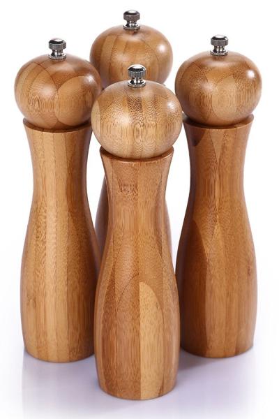 Burnished Bamboo Salt And Pepper Mills , Wooden Pepper Mill Grinders With Ceramic Mechanism