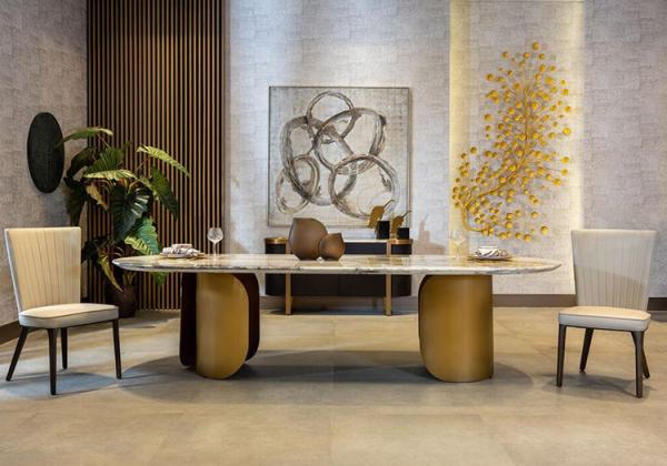 Luxury Italian Marble Dinner Table Customized Logo Stainless Steel Leg For Home Use