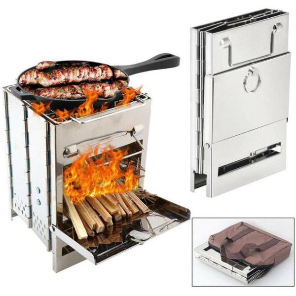 Stainless Steel Folding Barbecue Stove, Portable Fixed Firewood Stove, Barbecue Rack, Picnic Stove, Heating Stove