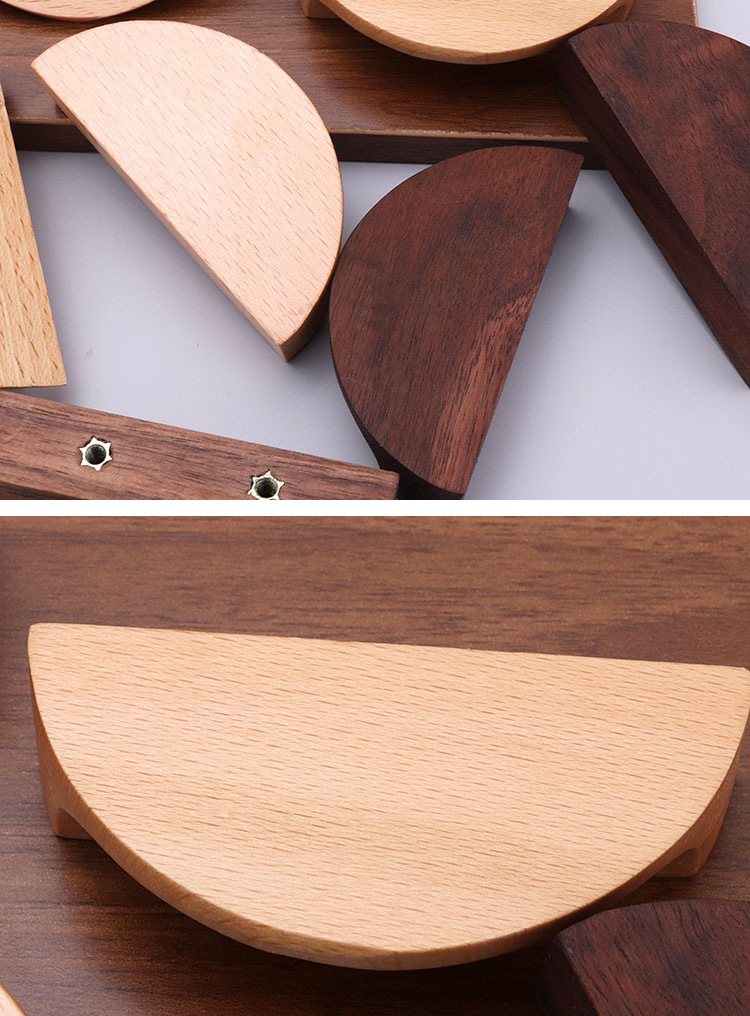 Modern Half Moon-Shaped Wood Cabinet Handles Semicircle Wooden Furniture Knobs for Dresser Drawer Kitchen Bedroom Outdoor Use