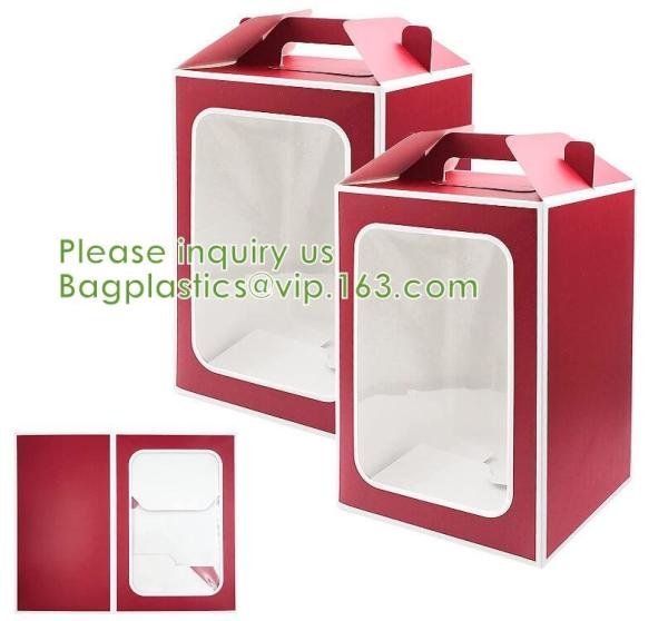 Kraft Paper Bags Square Bags, Thick Paper Bag With Window For Wedding, Party, Birthday, Shopping, Flower Bags