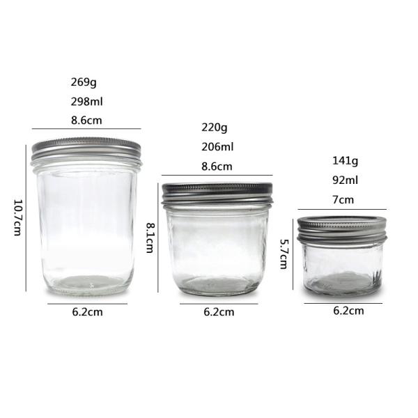 Food Storage 4oz / 8 Oz Glass Jars , Wide Mouth Straight Sided Glass Jars