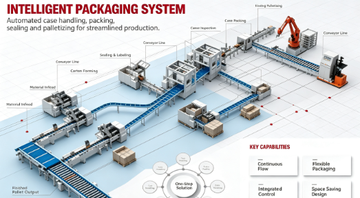 Automatic Carton Packing Line Roller Conveyor with Collaborative Palletizing Robot