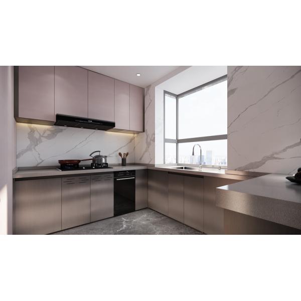 Pink & Original Finish Stainless Steel Kitchen Cabinets U-Shaped