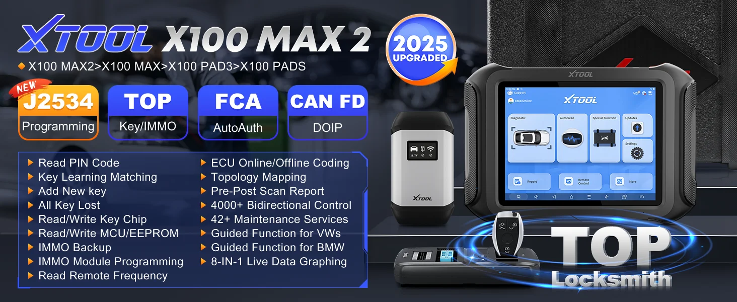 XTOOL X100 MAX2 Immobilizer Key Programmer All System Car Diagnostic Tool J2534 ECU Programming 42 Service BiDirectional Scanner
