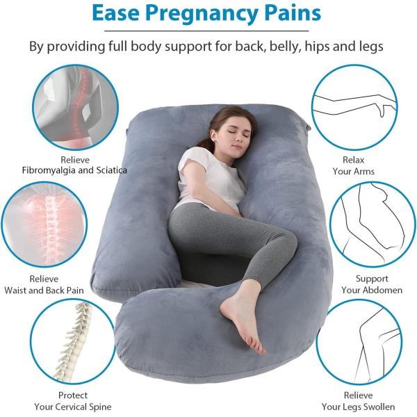 Grey Velvet Cover J Shaped Full Body Pregnancy Pillow for Home Decor Sofa Cushion