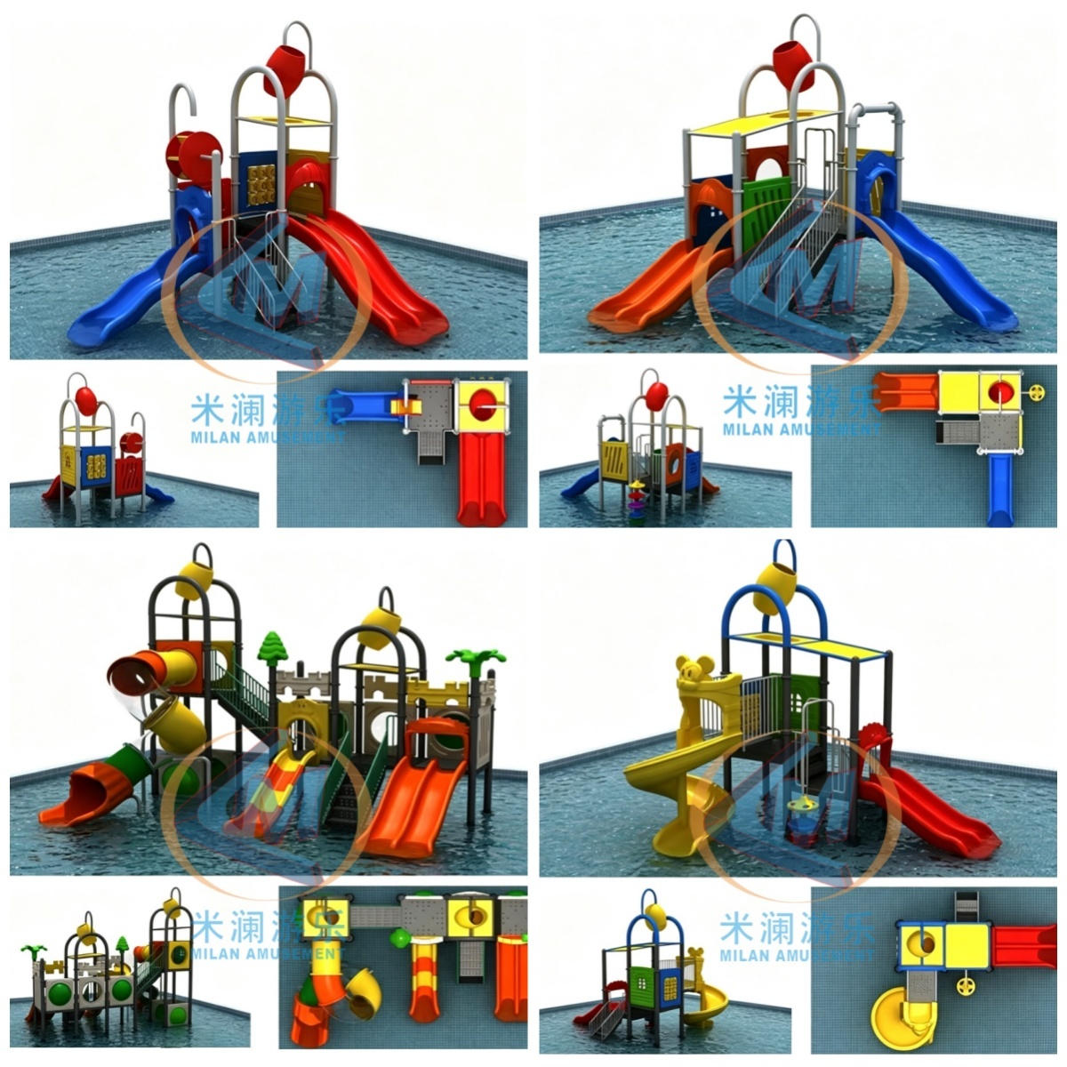 Customized Ocean Theme Water Slide Combo – Multi-Slide Kids Water Playground for Water Parks & Water Settings