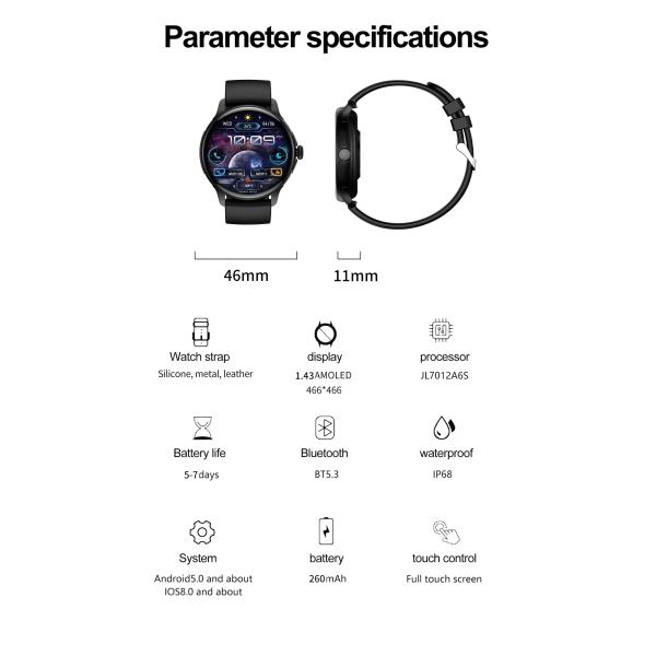 HK49 Women Smart Watch 1.43 Inch Amoled NFC Heart Rate Blood Oxygen Multiple Sport Modes