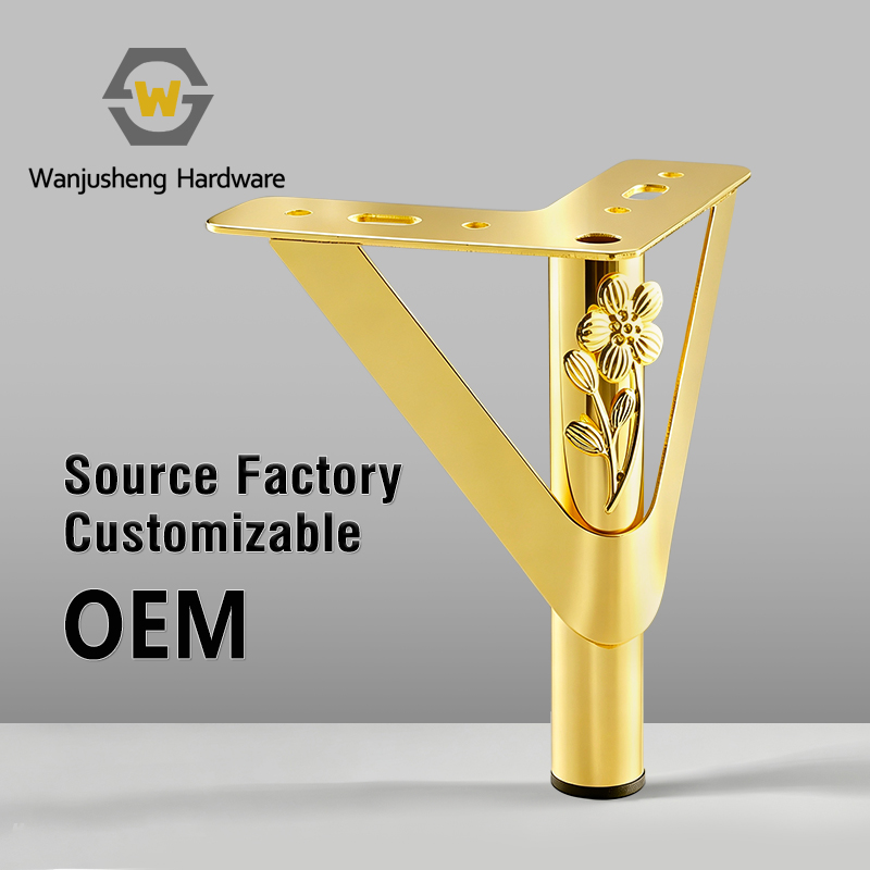 Metal Triangle Floral Sofa Legs with Anti-Slip Pads Gold Carved Cabinet Support Feet Furniture Leg Hardware Accessories