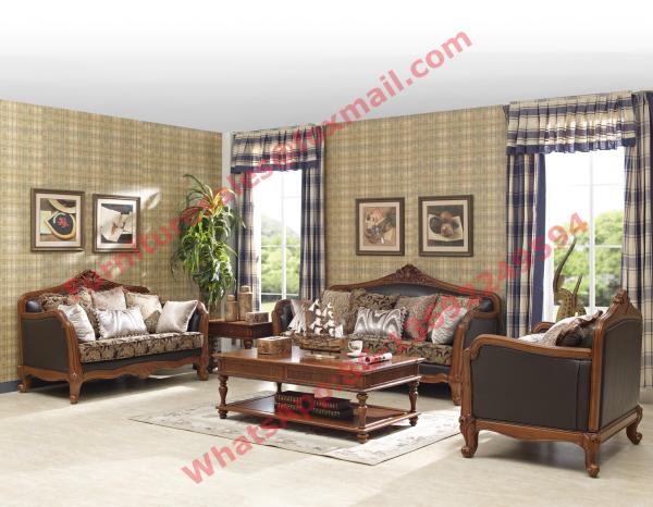 European Country Style Classic Solid Wooden Sofa Made by Italy Leather and Fabric Sofa Set
