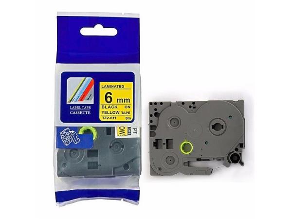 Brother P - Touch White On Black Label Tape TZ - 611 9mm 12mm Colors Refill