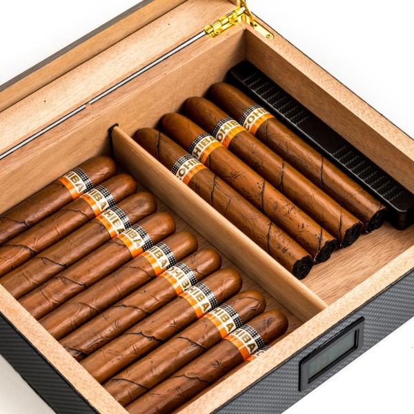 High-Grade Electronic Display Constant Temperature Cedar Wooden Box 20 Portable Carbon Fiber Cigar Box Moisturizing