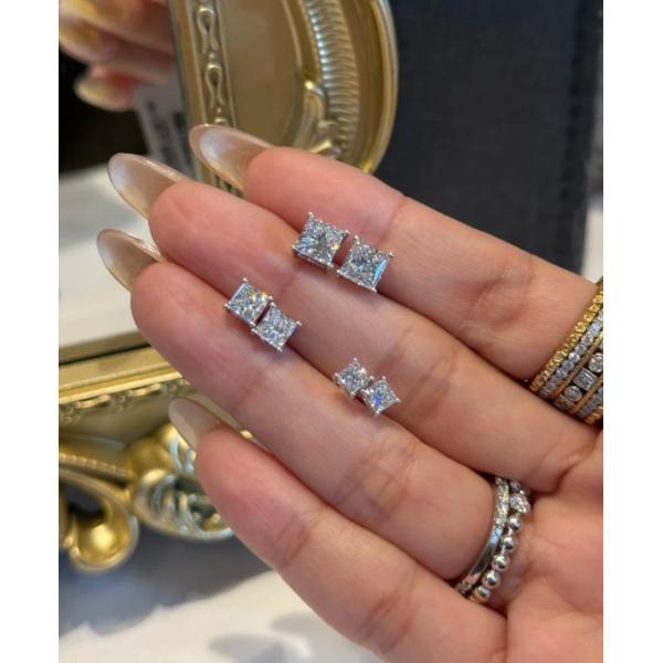 4.158ct Princess Shape Diamond Earrings DEF VVS Lab Grown Diamonds 18K White Gold