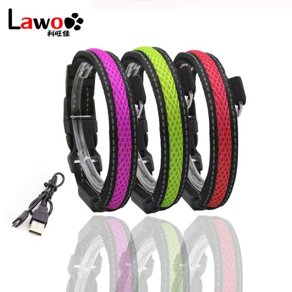 C908 Hot Sale Custom Nylon Waterproof Iluminous Usb Rechargeable Led Dog Collars