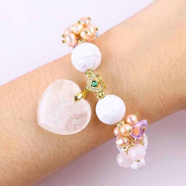 Handmade Gemstone Beaded Bracelet Natural White Turquoise Stone Bracelet Adjustable Charms Bracelet For Party Daily