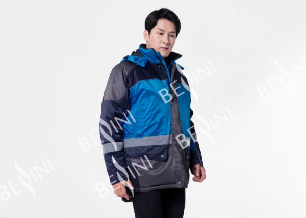 Reflective Tape Padded Winter Coat / Mens Warm Work Coats Blue And Navy