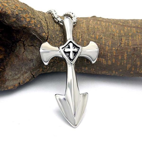 Gothic Fashion Men's Necklace 925 Silver Plated Titanium Stainless Steel Cross Sword Pedant (SP081)