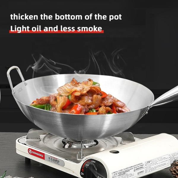 Restaurant Hotel Steel Kitchen Wok Pan With Wooden Handle  Stainless Steel 201 Wok