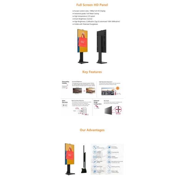 55-дюймовый стоявший на полу наружный цифровой рекламный дисплей