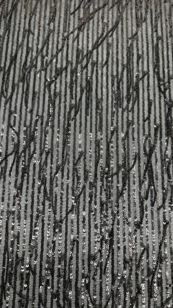 Tissu brodé de sequins à rayures de corde, fond en résille, élégant pour robe de soirée