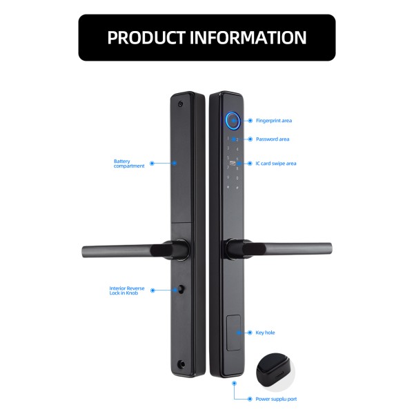 Stainless Steel European Standard Smart Lock Outdoor Waterproof Fingerprint Lock Narrow Frame Door Aluminium Alloy Door Lock