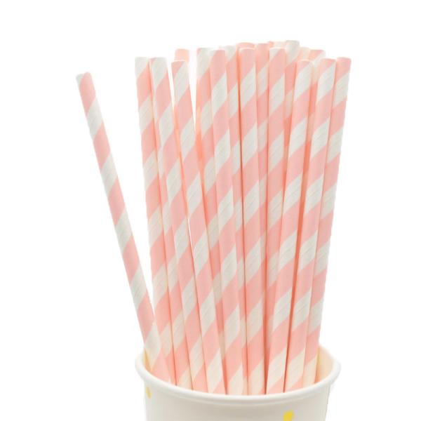 146 6mm Chevron Pink And White Striped Biodegradable Paper Straws For Celebrations Party