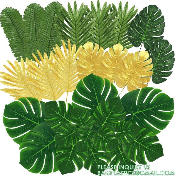 Palm Leaves Artificial Tropical Monstera-84Pcs 6 Kinds Large Small Green Fake Palm Leaf with Stems for Safari Jungle