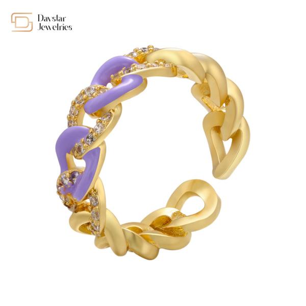 Cuban Link Chain Enamel Diamond Rings 18K Gold Plated Jewelry
