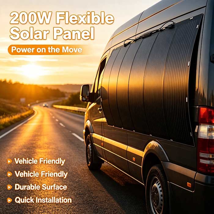 200W Portable Flexible Solar Panel, No‑Drill Easy‑Install Solar Power for RV, Boat, Balcony & Outdoor Camping