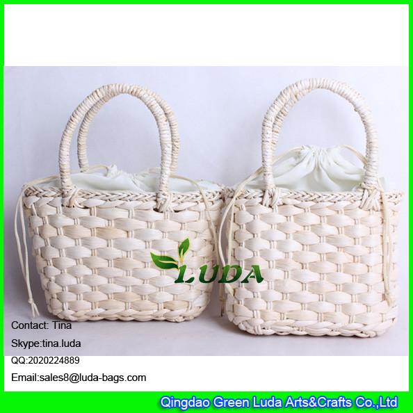 LDYP-026 drawstring closure straw handbag natural kdis handbag  handmade straw basket bag