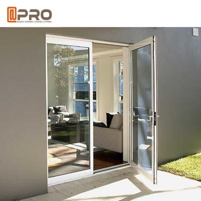 Portas articuladas de alumínio residenciais feitas sob encomenda, porta de vidro à prova de balas da segurança do único caixilho