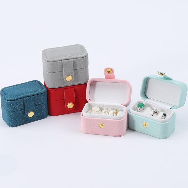 Mini PU Leather Ear Stud Ring Storage Box Jewelry Holder With Button Closure