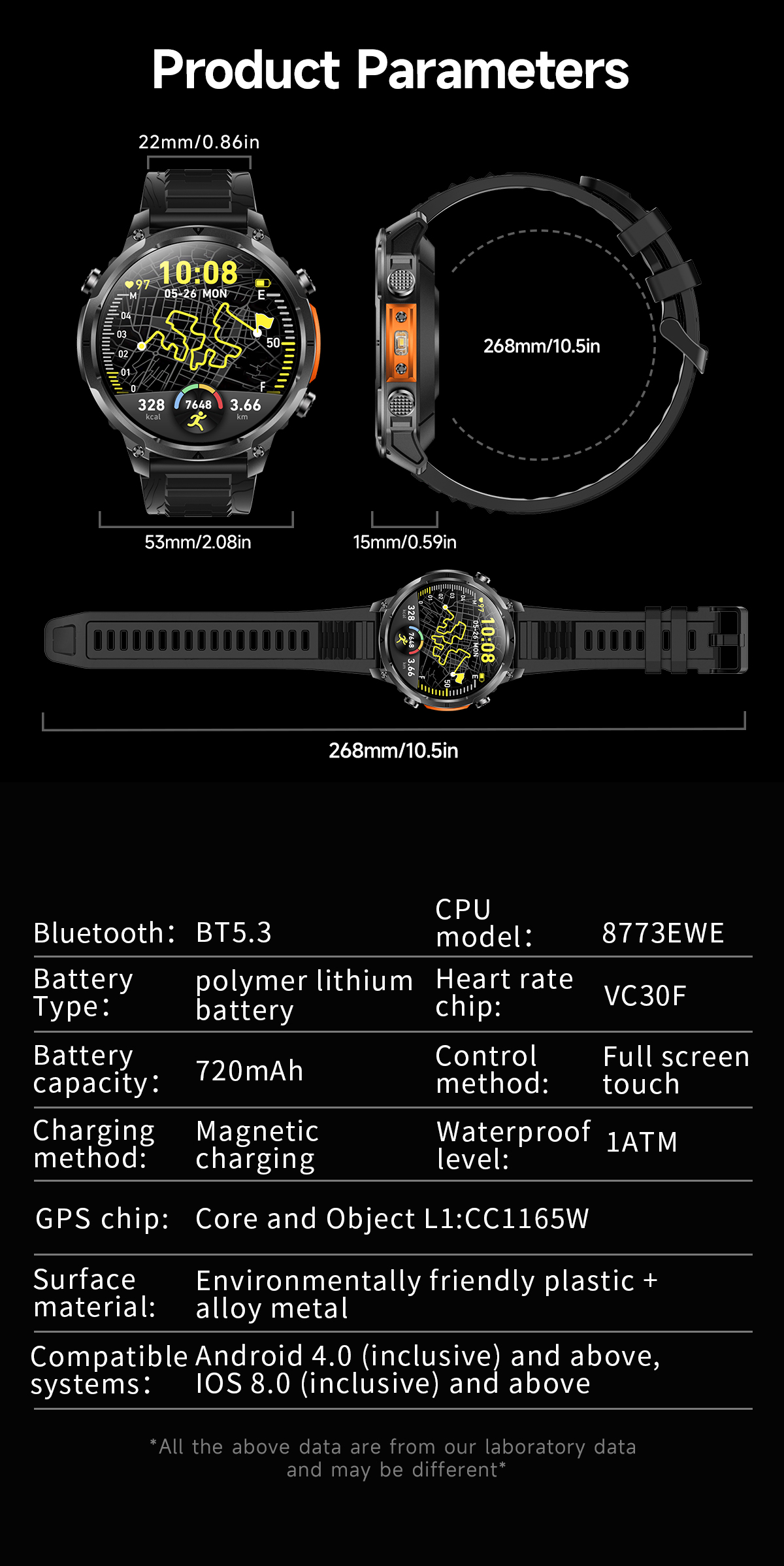 Smart Watch 2026 MK100 GPS 44-49mm TFT HD Screen Ultra High Precision Outdoor IP68 Fitness Tracker Multisport Tracker for Men
